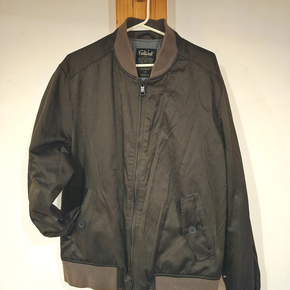 Men's FAR WEST Olive Green Bomber Jacket Size Large